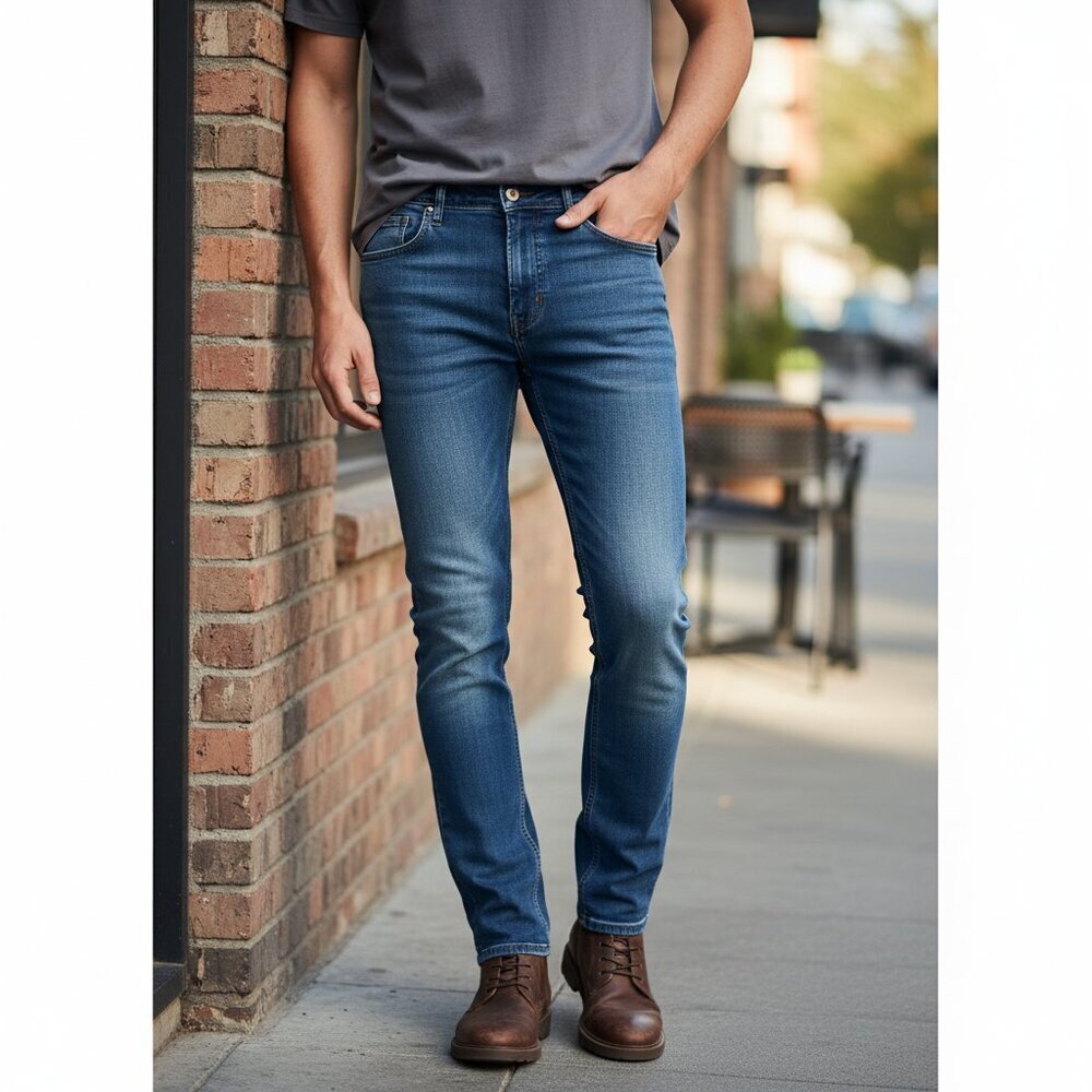 VGB VINTAGE GENES BLACK Jeans Mens Blue Slim Fit Stretch Jeans